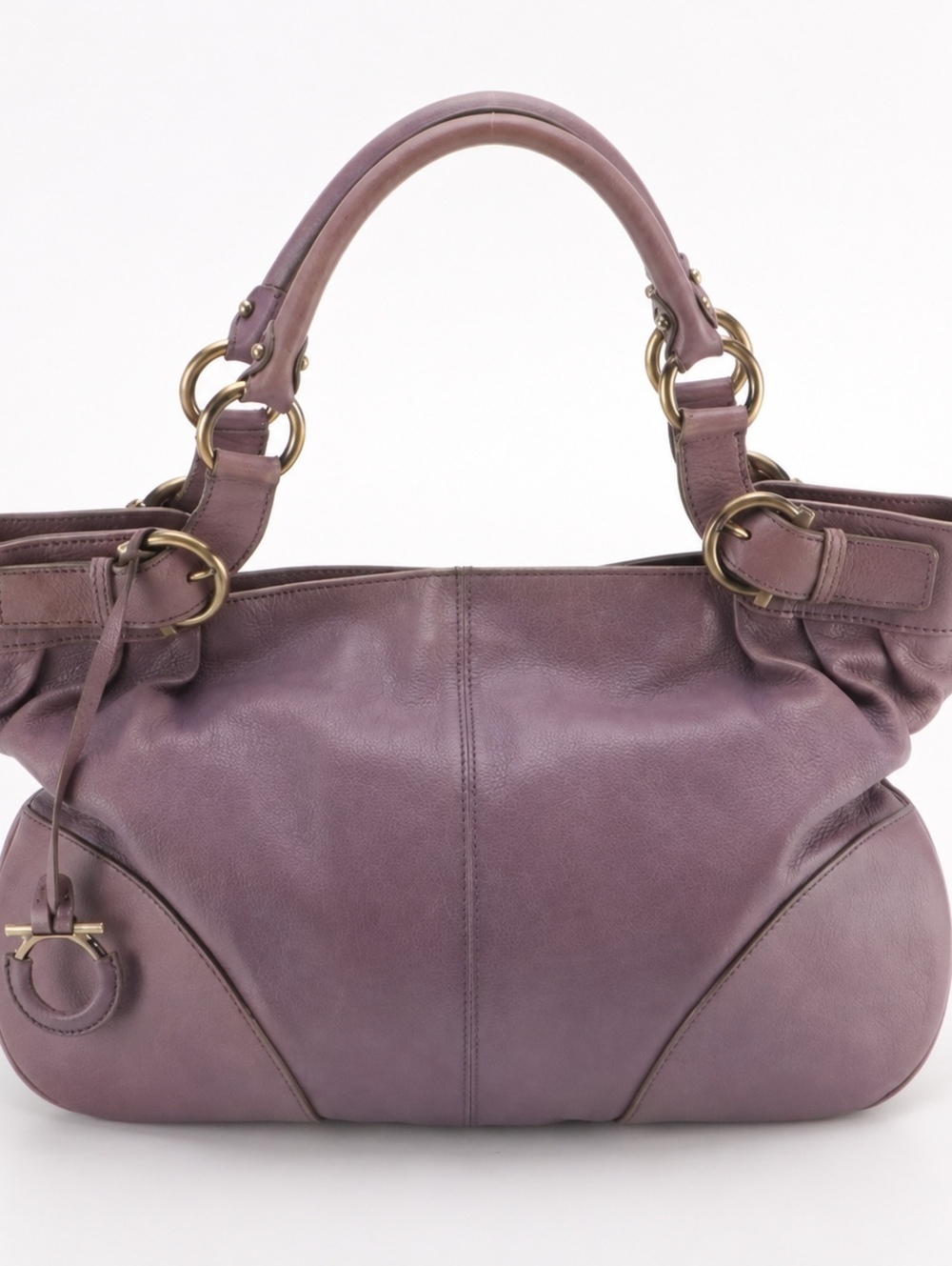 Salvatore Ferragamo Lilac Leather Gancini Pleated Tote DY-21 B183